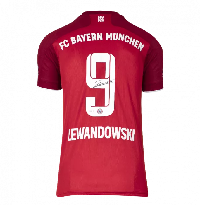 Icons Robert Lewandowski Back Signed Bayern Munich 2021-22 Home Shirt In Classic Frame