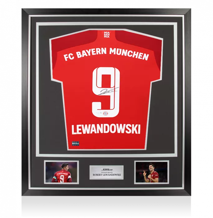 Icons Robert Lewandowski Back Signed FC Bayern Munich 2021-22 Home Shirt In Classic Frame