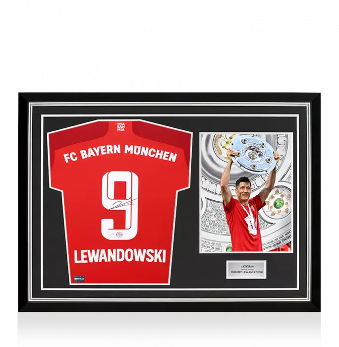 Icons Robert Lewandowski Back Signed FC Bayern Munich 2021-22 Home Shirt In Hero Frame: Option 1