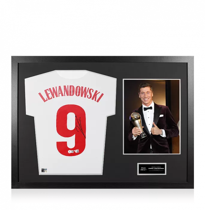 Icons Robert Lewandowski Official The Best FIFA Football Awards™ Back Signed And Framed Poland 2021-22 Home Shirt: 2020 Winner