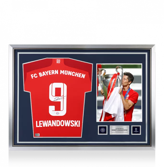 icons Robert Lewandowski Official UEFA Champions League Back Signed and Hero Framed FC Bayern Munich 2021-22 Home Shirt