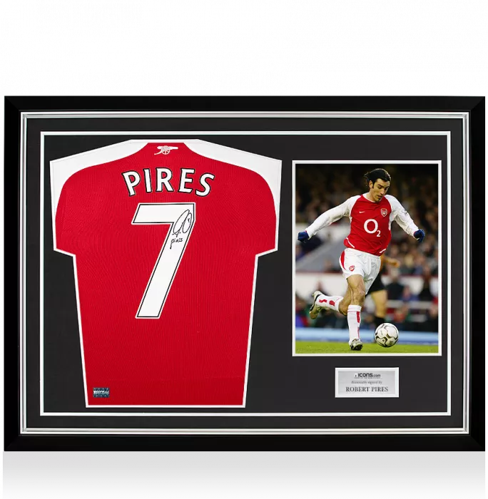 Icons Robert Pires Back Signed Modern Arsenal Home Shirt In Hero Frame: Option 1