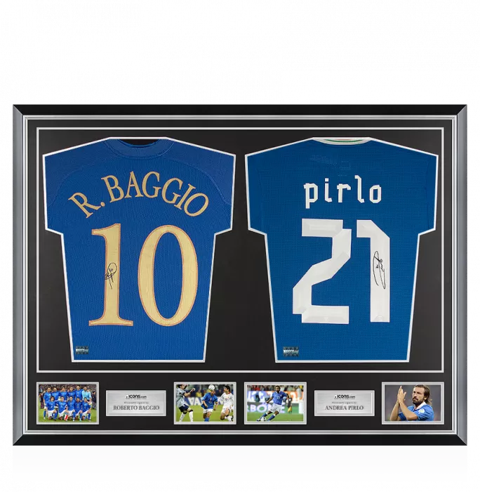 Icons Roberto Baggio & Andrea Pirlo Signed Italy Shirts In Classic Dual Frame