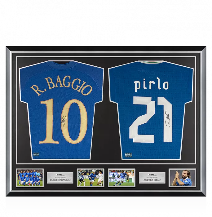 icons Roberto Baggio & Andrea Pirlo Signed Italy Shirts In Classic Dual Frame
