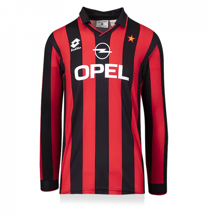 Icons Roberto Baggio Back Signed AC Milan 1994-95 Home Shirt With Long Sleeves In Hero Frame: Option 1