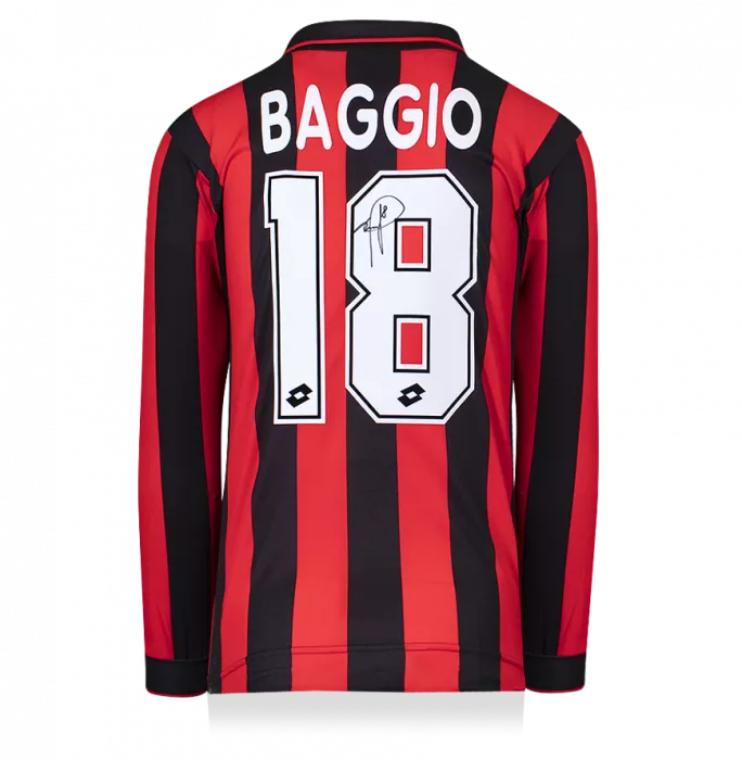Icons Roberto Baggio Back Signed AC Milan 1994-95 Home Shirt With Long Sleeves