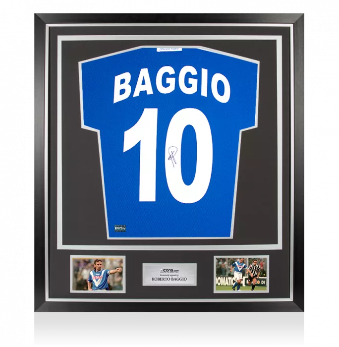 icons Roberto Baggio Back Signed Brescia 2000-01 Home Shirt With Long Sleeves In Classic Frame