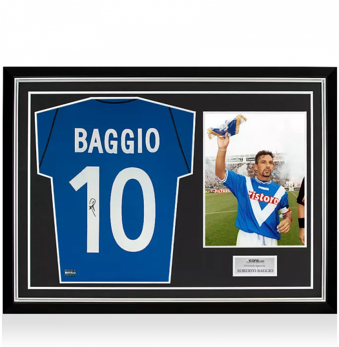 Icons Roberto Baggio Back Signed Brescia 2003-04 Home Shirt In Hero Frame: Option 1