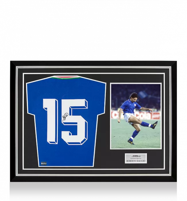 Icons Roberto Baggio Back Signed Italy 1990 Home Shirt Home Shirt In Hero Frame: Option 1