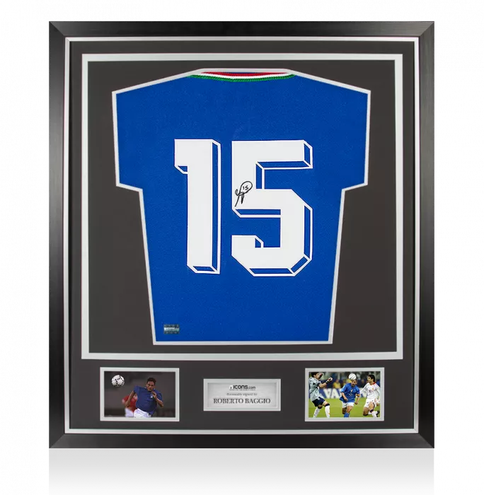 icons Roberto Baggio Back Signed Italy 1990 Home Shirt In Classic Frame