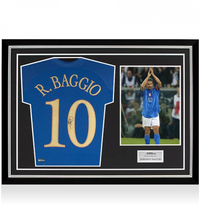 icons Roberto Baggio Back Signed Italy 2004 Home Shirt In Hero Frame: Option 1