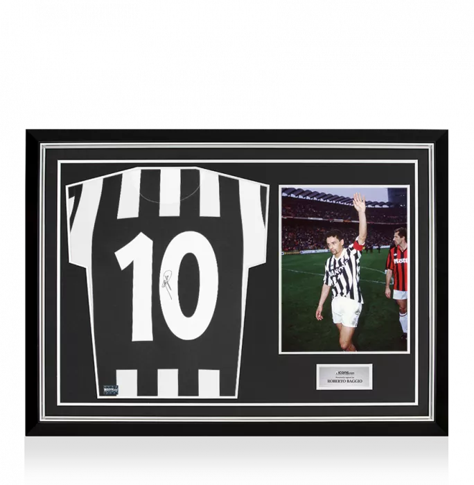 icons Roberto Baggio Back Signed Juventus 1994-95 Home Shirt In Hero Frame: Option 1