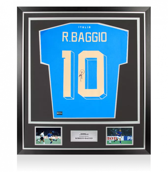 icons Roberto Baggio Back Signed Modern Italy Home Shirt In Classic Frame