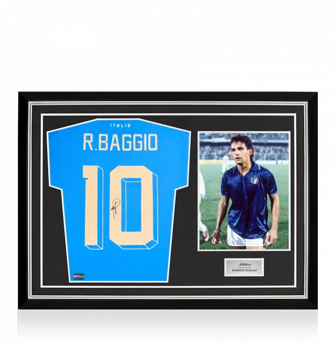 icons Roberto Baggio Back Signed Modern Italy Home Shirt In Hero Frame: Option 1