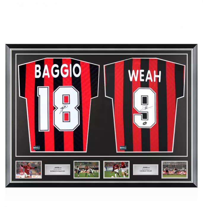 icons Roberto Baggio & George Weah Signed AC Milan Shirts In Classic Dual Frame