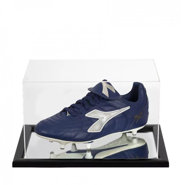 Icons Roberto Baggio Gold Signed Blue Diadora Derby Boot In Acrylic Case