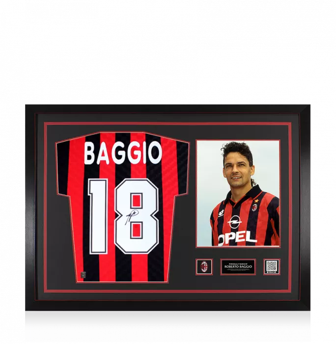 icons Roberto Baggio Official AC Milan Back Signed and Framed 1996 Home Shirt with Fan Style Numbers