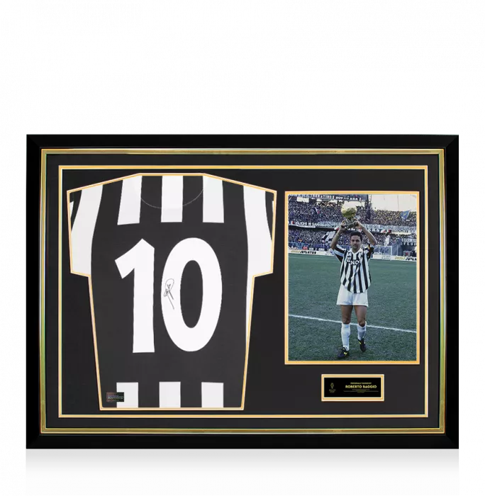 icons Roberto Baggio Official Ballon d'Or™ Back Signed and Hero Framed Juventus 1994-95 Home Shirt