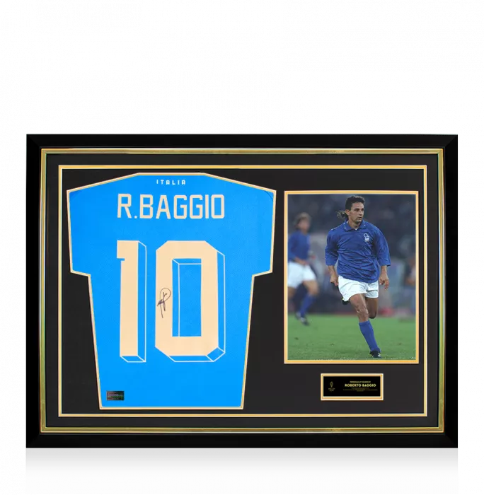 icons Roberto Baggio Official Ballon d'Or™ Back Signed and Hero Framed Modern Italy Home Shirt