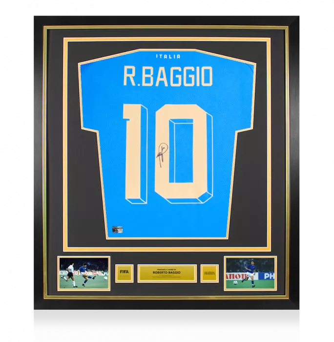 icons Roberto Baggio Official FIFA World Cup™ Back Signed and Framed Modern Italy Home Shirt