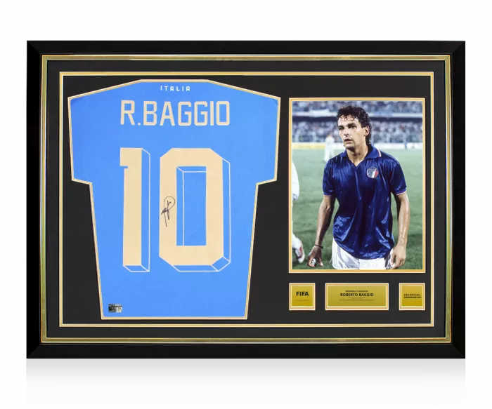 icons Roberto Baggio Official FIFA World Cup™ Back Signed and Hero Framed Modern Italy Home Shirt