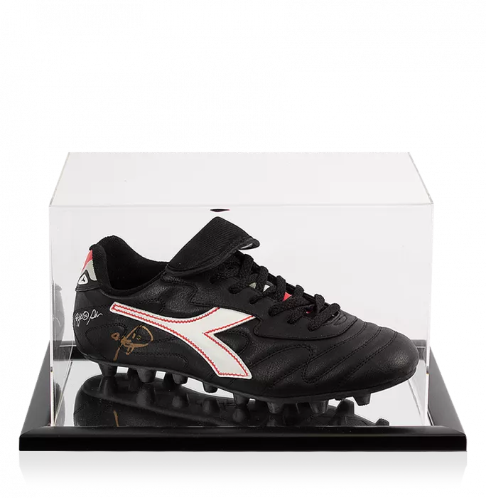icons Roberto Baggio Signed Black Diadora Boot In Acrylic Case