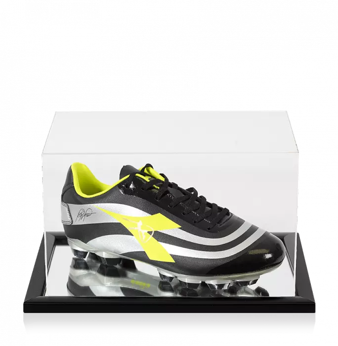 icons Roberto Baggio Signed Black & Silver Diadora Boot In Acrylic Case