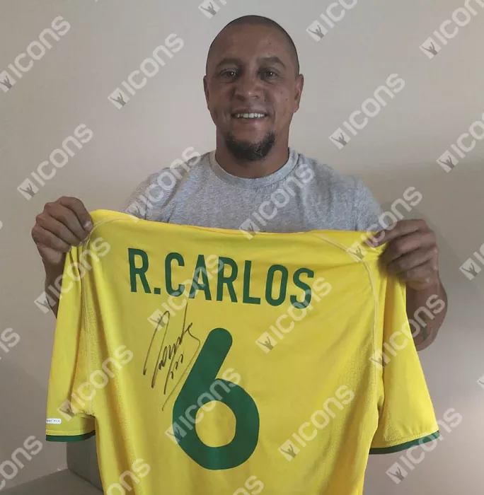 Icons Roberto Carlos Back Signed Brazil 2000-02 Home Shirt