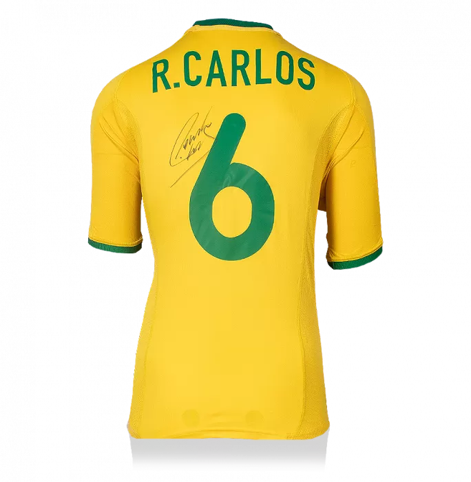 icons Roberto Carlos Back Signed Brazil 2000-02 Home Shirt