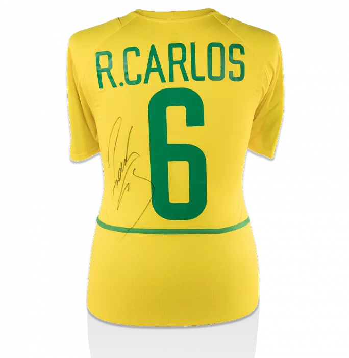 icons Roberto Carlos Back Signed Brazil 2002 Home Shirt