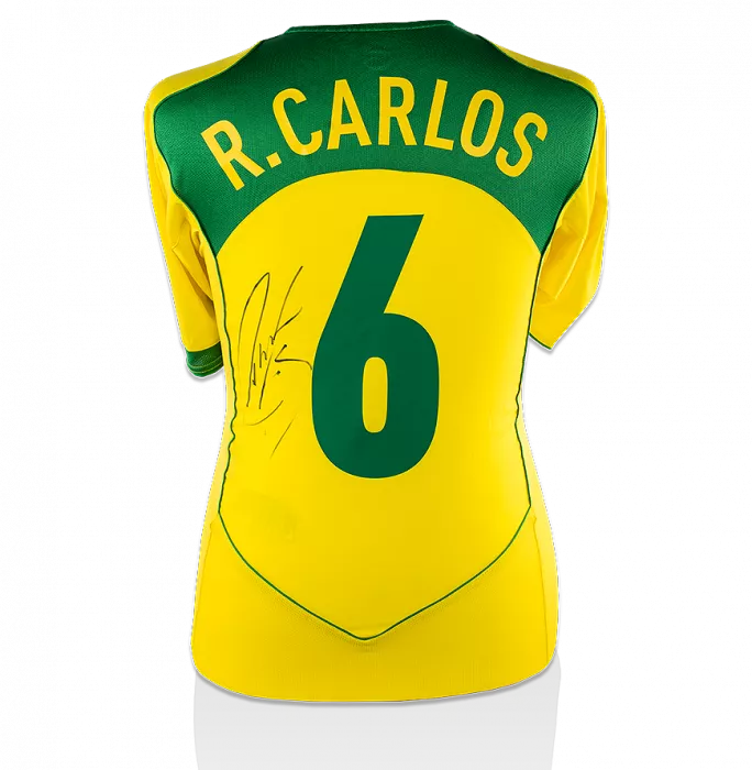 icons Roberto Carlos Back Signed Brazil 2004 Home Shirt
