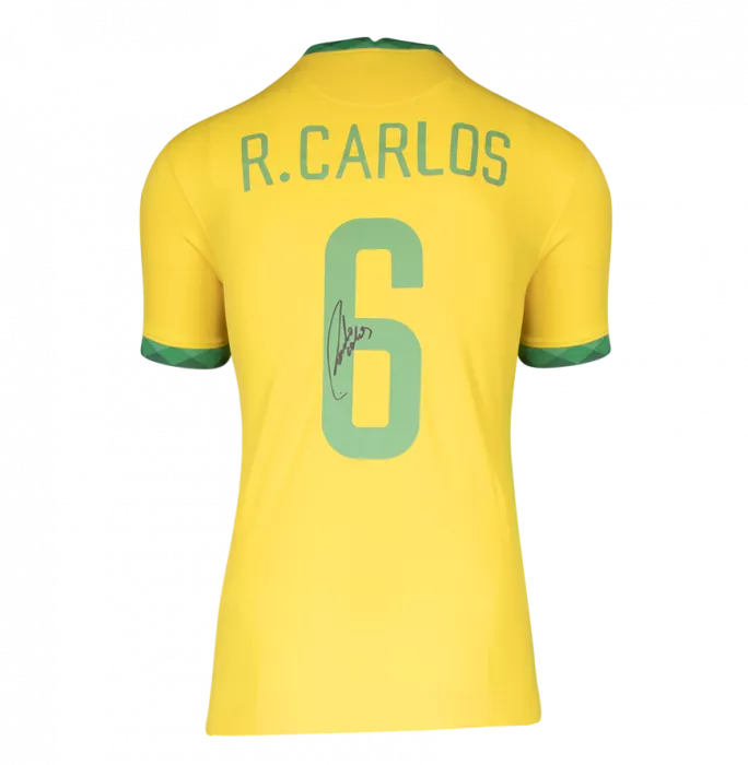 icons Roberto Carlos Back Signed Brazil 2020-21 Home Shirt With Fan Style Numbers