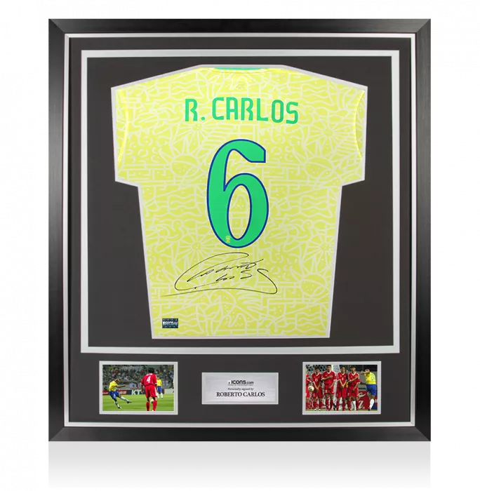 icons Roberto Carlos Back Signed Brazil Home 2024 Shirt In Classic Frame