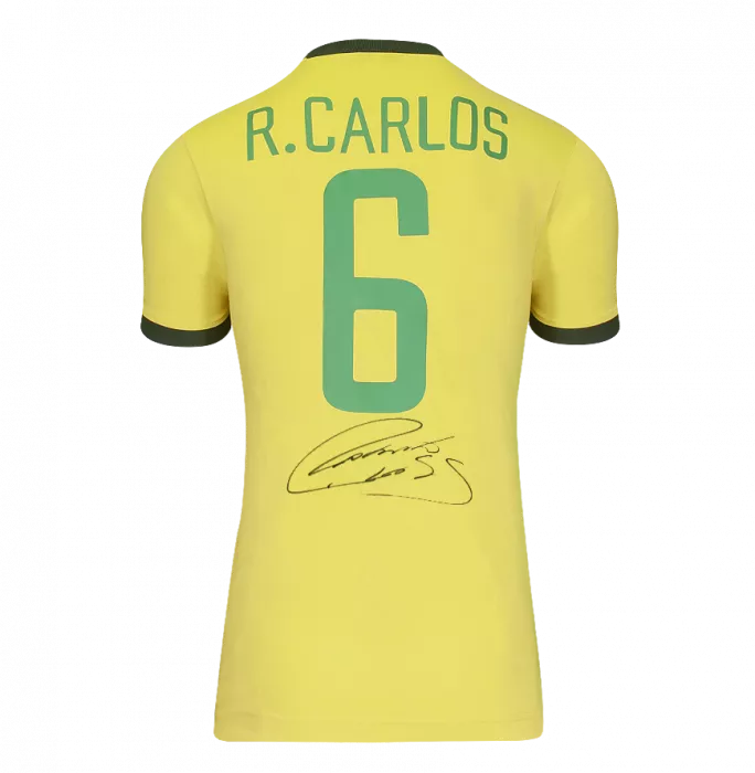 Icons Roberto Carlos Back Signed Brazil Retro Shirt In Classic Frame
