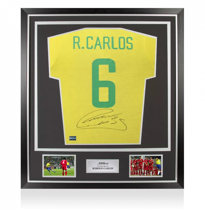 icons Roberto Carlos Back Signed Brazil Retro Shirt In Classic Frame