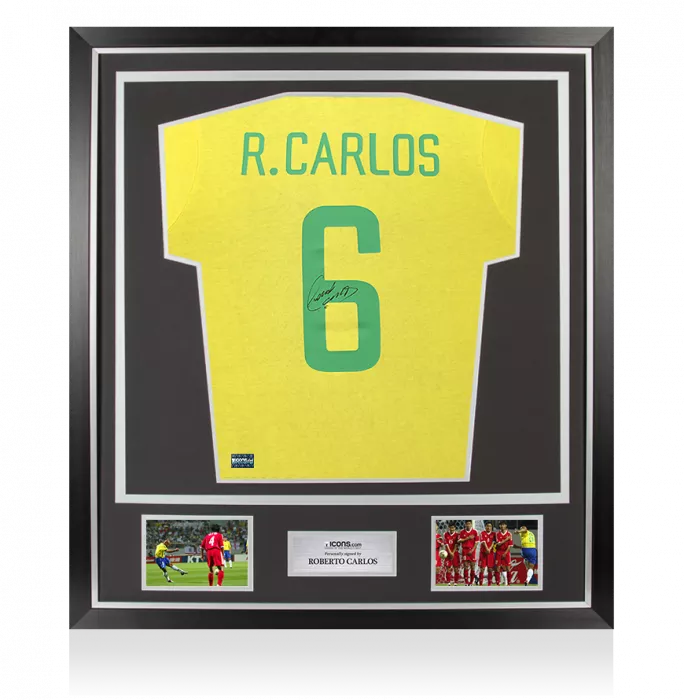 icons Roberto Carlos Back Signed Brazil Retro Shirt In Classic Frame