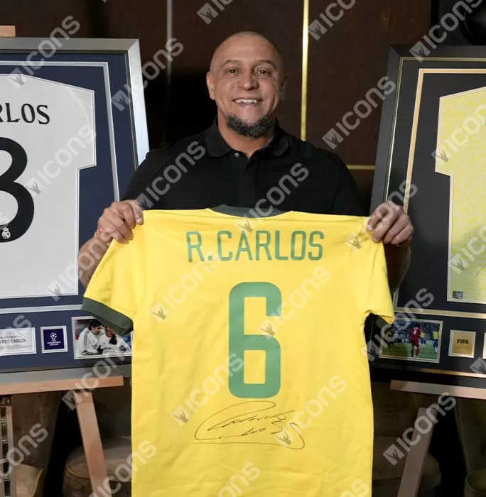 Icons Roberto Carlos Back Signed Brazil Retro Shirt In Deluxe Packaging