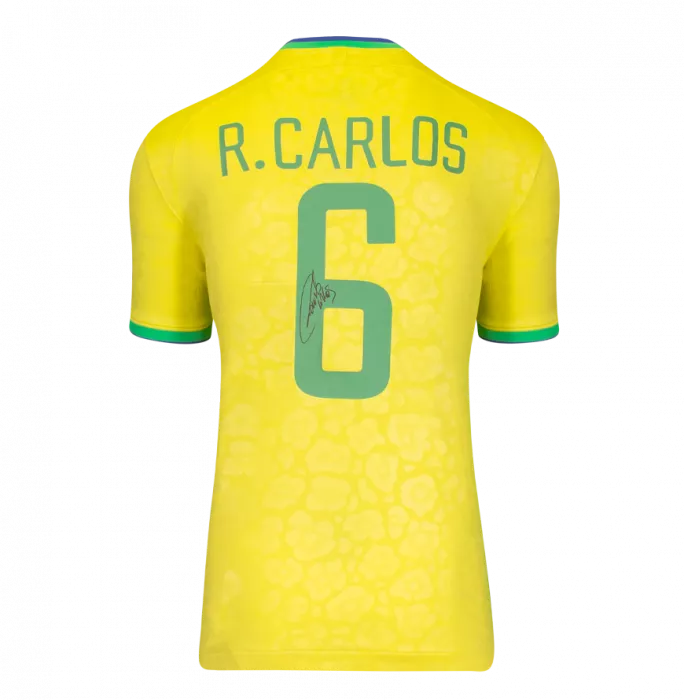 Icons Roberto Carlos Back Signed Modern Brazil Home Shirt In Classic Frame