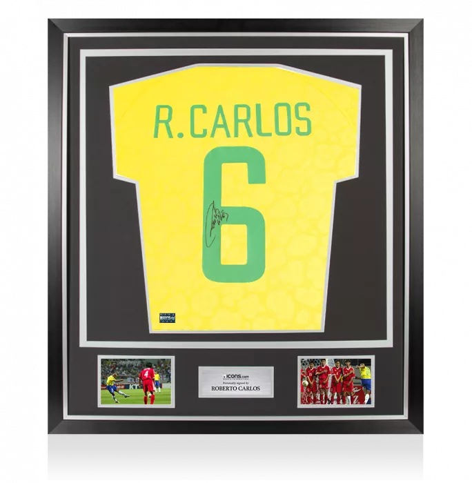 icons Roberto Carlos Back Signed Modern Brazil Home Shirt In Classic Frame