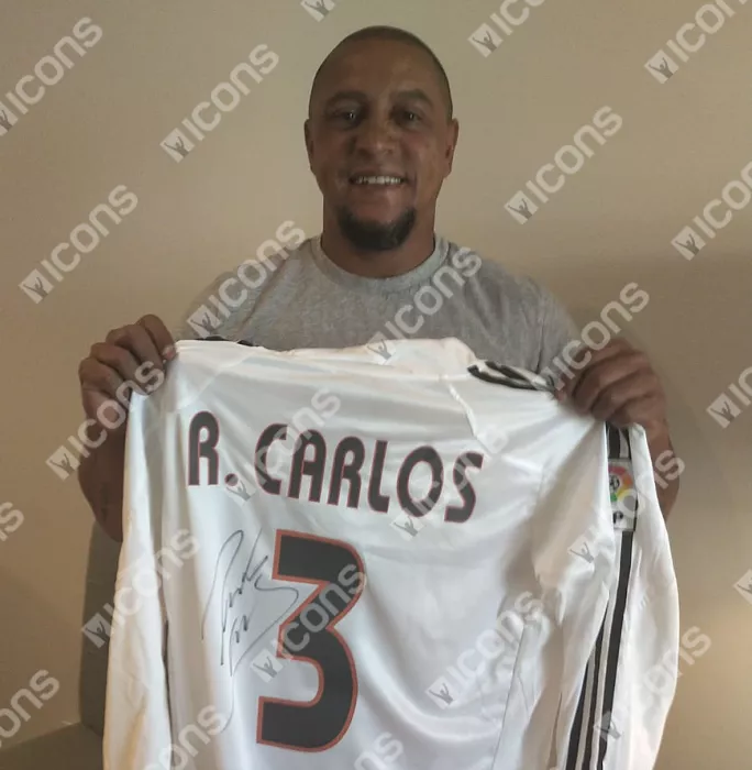 Icons Roberto Carlos Back Signed Real Madrid 2004-05 Home Shirt With Short Sleeves