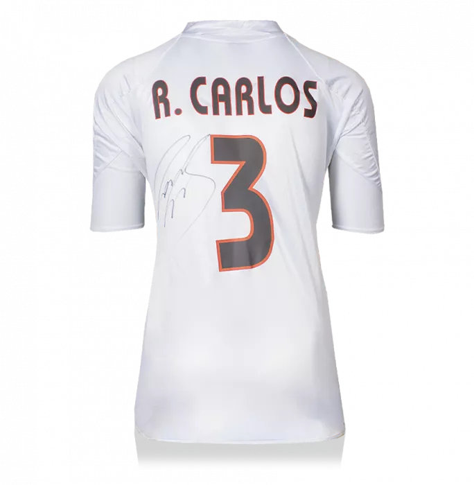 Icons Roberto Carlos Back Signed Real Madrid 2004-05 Home Shirt With Short Sleeves