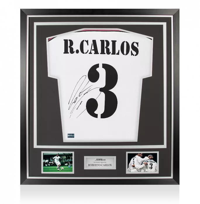 icons Roberto Carlos Back Signed Real Madrid 2014-15 Home Shirt In Classic Frame