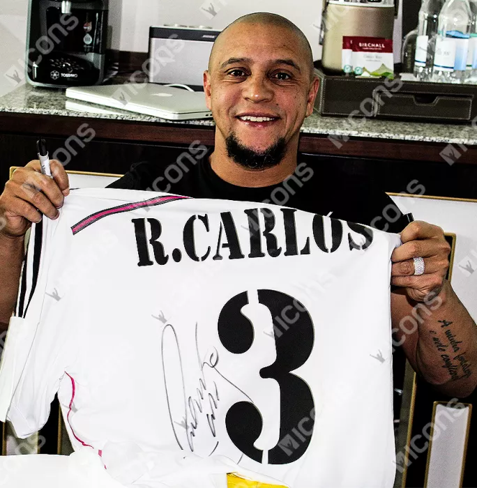Icons Roberto Carlos Back Signed Real Madrid 2014-15 Home Shirt