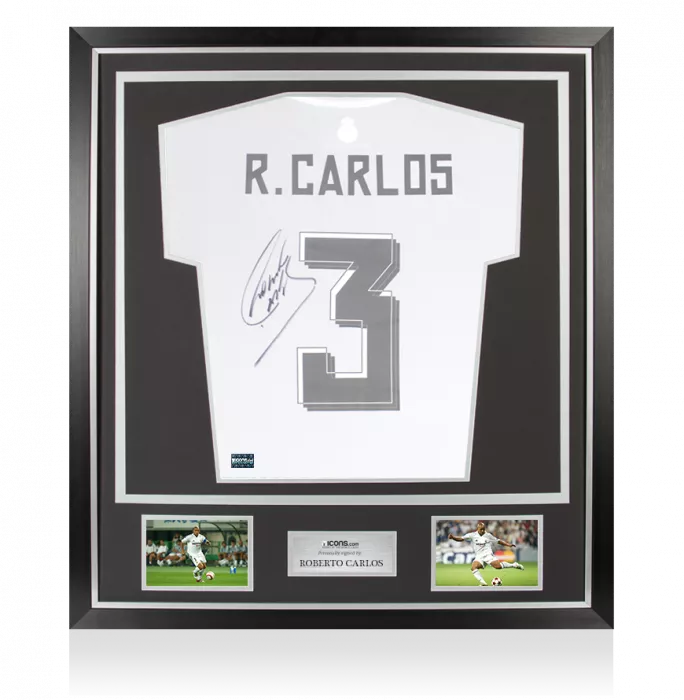 icons Roberto Carlos Back Signed Real Madrid 2015-16 Home Shirt In Classic Frame