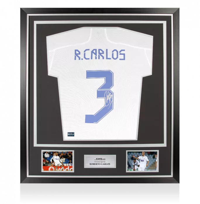 icons Roberto Carlos Back Signed Real Madrid 2021-22 Home Shirt In Classic Frame