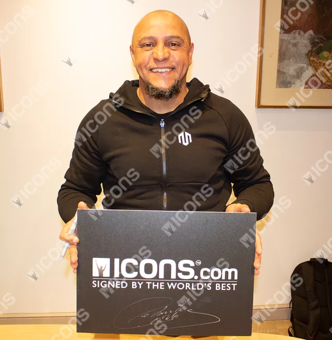 Icons Roberto Carlos Back Signed Real Madrid 2021-22 Home Shirt With Long Sleeves In Classic Frame