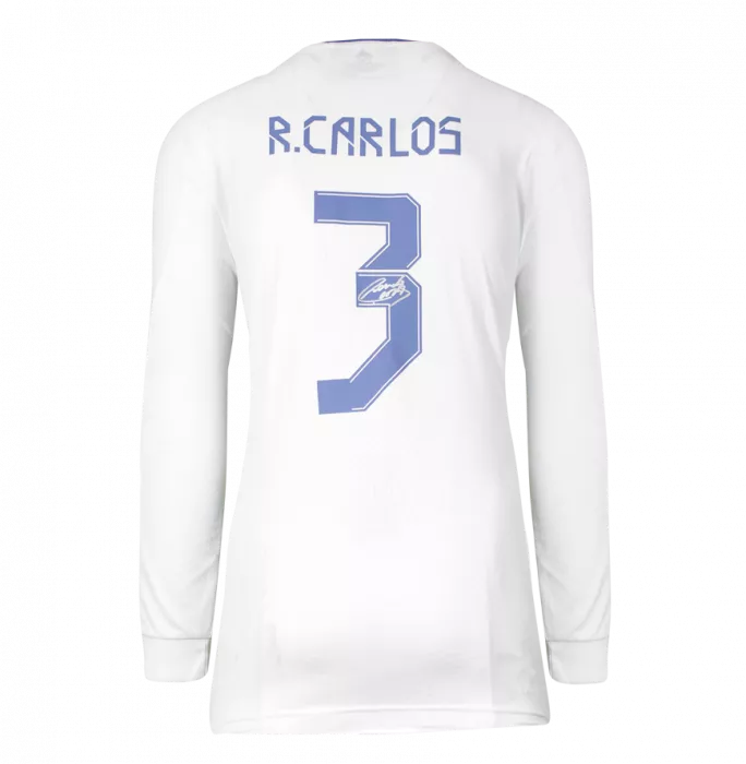 Icons Roberto Carlos Back Signed Real Madrid 2021-22 Home Shirt With Long Sleeves