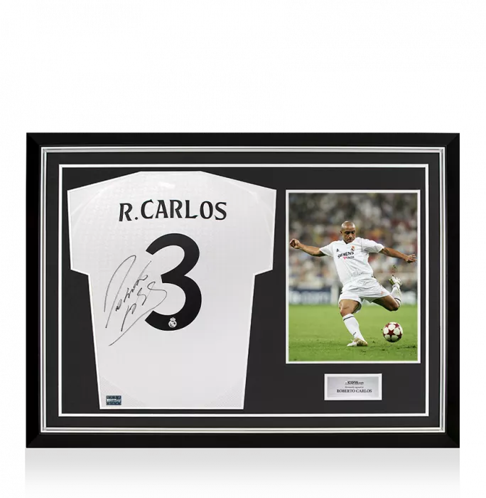 icons Roberto Carlos Back Signed Real Madrid 2024-25 Home Shirt In Hero Frame: Option 1
