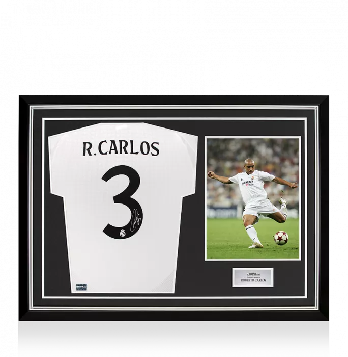 icons Roberto Carlos Back Signed Real Madrid 2024-25 Home Shirt In Hero Frame: Option 1