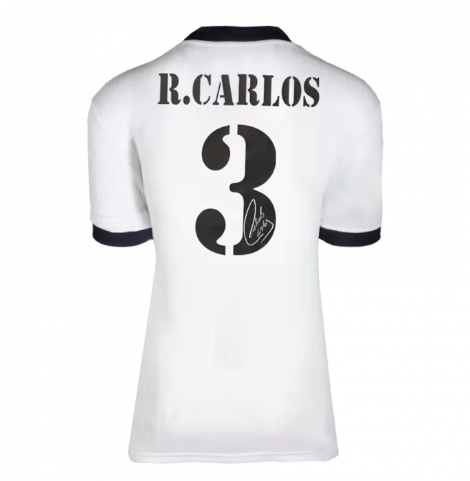 Icons Roberto Carlos Back Signed Real Madrid Home Shirt With Fan Style Numbers In Hero Frame: Option 1